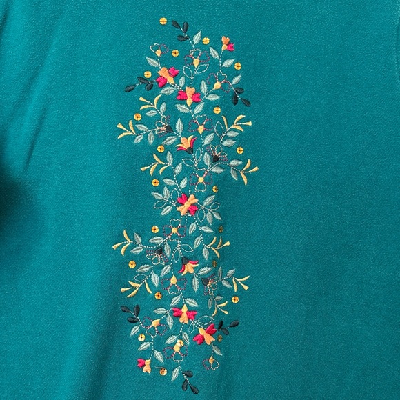 Vintage Teal Floral Sweater - Picture 2 of 4